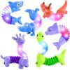 Delighkidz Animals Fidget Toys for Toddlers: 6 Pack LED Animal Pop Tubes for Kids 3 4 5 6 7 8 Year Old Girls Boys Toddler Birthday Gifts Autism Sensory Toy for Grandkids Age 3-8 Tube