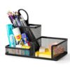 deli Mesh Desk Organizer Office Supplies Caddy with Pencil Holder and Storage Baskets for Desktop Accessories, 3 Compartments, Black (Pack of 24)