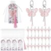 DELORIGIN 60 Sets Butterfly Keychain Bulk Pink Butterfly Keychain Party Favors with Tassel Organza Gift Bags Thank You Tag Bag Charms Accessories Party Supplies for Wedding Birthday Return Gifts
