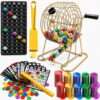 Deluxe Bingo Set with 6-Inch Durable Gold Steel Cage, Magnetic Bingo Wand, 80 Metal-Rimmed Bingo Chips, 75 Calling Balls, 18 Large Cards & Master Board – Premium Bingo Set for Family Nights, Parties