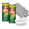DEMAYA Lemon Fresh Cleanser with Bleach Cleaning Bundle, 21 oz Cans, 2 Pack with 2 Microfiber Cleaning Cloths and 1 Handheld Scrub Brush