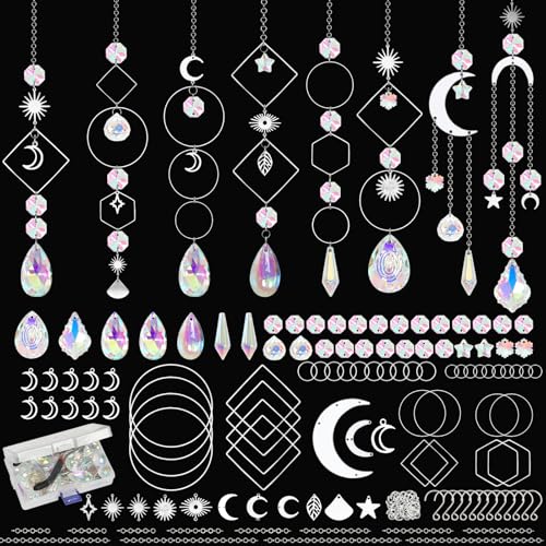 DEMIUKO DIY Suncatcher Kit 228 PCS Crystal Suncatchers Making Supplies Hanging Prism Suncatcher Arts and Crafts for Adults Sun Catchers Rainbow Maker for Gifts Window Home Garden Patio Decor