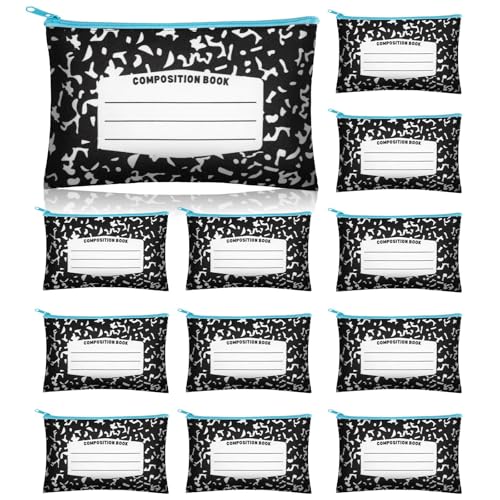 Demonwer 12 Pcs Back to School Gifts Pencil Case Notebook Patterns Pencil Pouch Cute Pencil Box Pencil Bag for Classroom Prize Back to School Favor Supplies