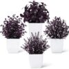 Der Rose 4 Pack Purple Fake Plants in Pots for Halloween and Fall Decor
