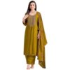Designerharsha Women Rayon Slub Kurta Palazzo Set - Leheriya Dupatta | Embroidered Ethnic Salwar Kameez Indian Kurti Suit (US, Numeric, 60, Regular, Regular, Mustard Olive)