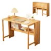 Desk for Small Spaces with Storage Home Office Folding Bamboo Shelf Desk