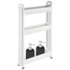Deskium 3 Tiers Slim Rolling Storage Cart, 3.5 Inches Slim Slide Out Bathroom Organizer Cart with Wheels, Narrow Mobile Utility Cart for Laundry Room, Kitchen, Office, Sturdy Tiered Storage Rack