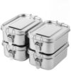 Deskium 4 PCS Bento Boxes, 550 ML Stainless Steel Lunch Boxes with Locking Clips, Portable Metal Lunch Containers, Reusable Food Storage Containers, Dishwasher Safe Lunch and Snack Boxes