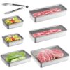 Deskium 6 PCS Bacon Cheese Containers, Stainless Steel Airtight Meat Storage Containers in 4 Sizes, 400 ml to 2000 ml, Dishwasher Safe Fridge Containers with Plastic Lids and Tongs