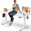 DeskShow White 63x30 in Electric Standing Desk, 1 Inch Thick Tabletop