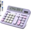 Desktop Calculator with Extra Large 5-Inch LCD Display, 12-Digit Two Way Power Solar & Battery Office Calculator with Big Buttons for Business, Accounting & Home Use(Purple)