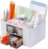 Desktop Organizer with 2 Transparent Drawers, White