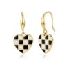 Desnuage Black White Checkered Heart Dangle Earrings for Women 14K Gold Plated Enamel Drop Earrings Hypoallergenic For Sensitive Ears Women Summer Vacation Trendy Jewelry