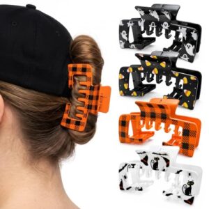 DFuniuxin 4 Pack Halloween Ghost Cat Hat-Friendly Hair Claw Clips for Women