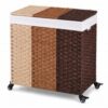 Didaey 3 Section Laundry Hamper with Wheels & Lids 130L Large Clothes Hamper with 3 Types Removable Liner Bags Handwoven Divided Laundry Basket for Clothes