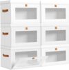DIMJ Storage Bins with Lids - 6 Pack Large Fabric Closet Organizer with Window & Handles, Collapsible Decorative Storage Boxes for Shelves Under Bed, Books Clothes Blankets Sweaters Organization