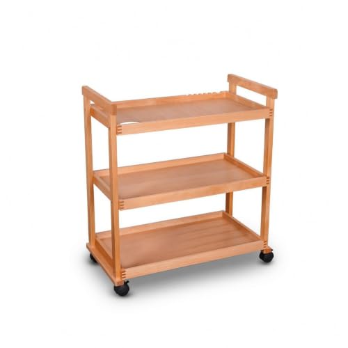 DimyFew Art Material Cart Storage Cart Organizer Trolley Rack with Beech Wood Construction Open Frame and Flat Shelves Mobile Suitable for Painters classrooms, Three-Layer, Widened