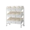 DimyFew Children Storage Rack Multi Tier Toy Organizer Unit with Mobile Handle and 360 Degree Swivel Casters Carbon Steel Frame PP Bins Suitable for playroom Nursery Classroom