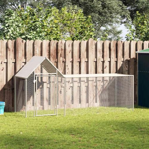 DINDING Chicken Coop Silver Galvanized Steel 9.8 ft Large Outdoor Poultry Habitat with Robust Lockable Door and Weatherproof Design for Chickens Ducks and Small Birds Easy Installation