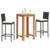 DINDING Garden Bar Set Black Solid Acacia Wood 3 Piece Set Heavy Duty Kiln Dried Hardwood Grain Stability Professional Patio Bar Seating Furniture Collection Set