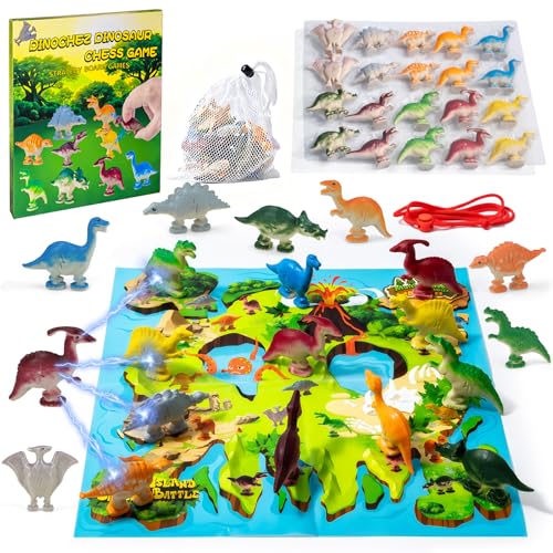 Dinochez Dinosaur Chess Game, 20Pcs Dinosaur Stones & Portable Storage Bag, Strategy Board Games for Family Games Night, Valentines, Easter, Stocking Stuffers, Party Favors