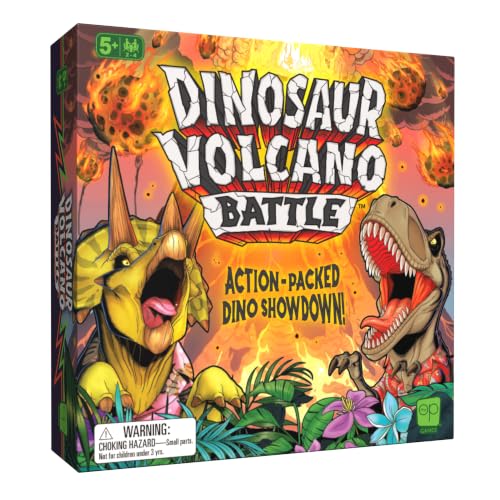 Dinosaur Volcano Battle Game, Knock Down Your Opponent's Dinos with Lava Fireball Launchers, A Fun New Classic Dexterity Game, Epic Dinosaur Showdown & Target Knockdown, 2+ Players, Ages 6+