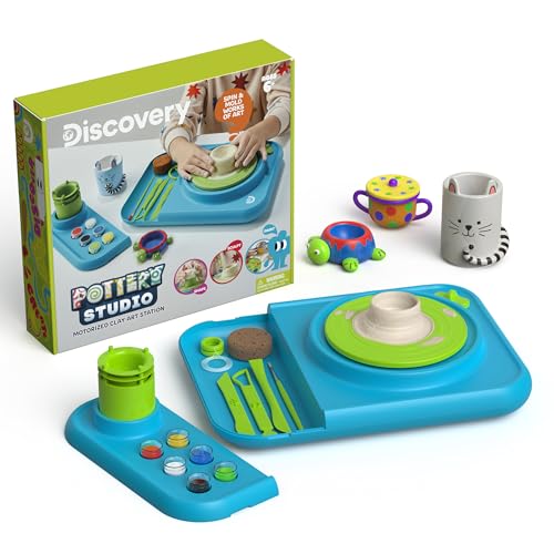 Discovery™ Pottery Studio Motorized Clay Art Station – Complete Set with Pottery Wheel, 3 Molds, Tools, Paints, & Air-Dry Clay for Kids| Arts and Crafts Toy for Boys Girls| Art Supplies Activity Kit