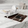 Dish Drying Rack Bundle with Utensil Holder & 2 Absorbent Drying Mats Large Capacity Modern Dish Rack,Durable Plastic drip Tray with Adjustable Drainage