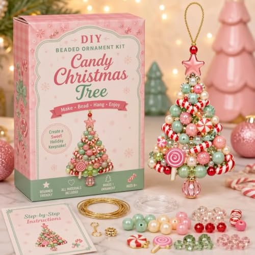 DIY Christmas Tree Beaded Ornament Kit, Beginner-Friendly Beaded Christmas Tree Making Kit, Three-Dimensional Beadwork Xmas Decor Craft Kit with Instruction Sheet, for Craft Lover Family (#F)