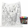 DIY Coloring Throw Blanket Craft Set – Soft Flannel with 24 Markers, Fun Creative Gift for Kids, Teens, Adults & Holiday Family Time