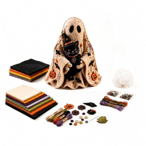 DIY Felt Craft Kit, Ghost Themed Sewing Set, Pre Cut Soft Felt Pieces, with Complete Sewing Accessories, for Handmade Ornament Making, Halloween Home Decor, Casual Creative Craft Activity