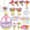 DIY Flowers Craft Kit for Girls, Flower Bouquet Maker Machine with 120 Fabric Petals, 14 Greeting Cards, Gift Wrap, Vase & Storage Bag, Creative Floral Arts and Crafts Toy for Kids Ages 3-12