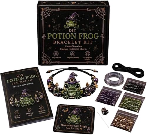DIY Halloween Gothic Beaded Jewelry Making Kit for Adults, 3D Pearl Bead Embroidery Animal Craft Set, Beginner Bead Art Supplies with Black Cat Ghost Bat Owl Dragon Design (Frog)
