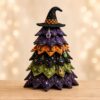 DIY Halloween Quilted Fabric Tree Sewing Kit, Black Cat Pumpkin & Witch‑Themed Patchwork Bundle, Handmade Holiday Mantel Tabletop Decor, Festive Gift for Adult Craft Enthusiasts