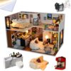 DIY Miniature Dollhouse Kit, Mini House Assembly Kit with Furniture and Dust Cover, Japanese-Style House 3D Model, Christmas Craft Gift