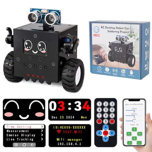 DIY Robot Kit Soldering Project, ICSTATION Robot Car Soldering Practice Kit with Time & Expressions Display STEM Science Kits for Back to School Students Adults Ages 15+ Experiment Education