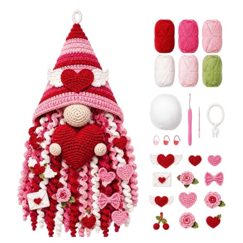 DIY Seasonal 3D Crochet Door Hanger Kit Collection, Seasonal Handmade Farmhouse Rustic Holiday Porch Decor, Beginners Wall Hanging Craft Set, Make Snowman, Ghost, Pumpkin, Gnome (Red)