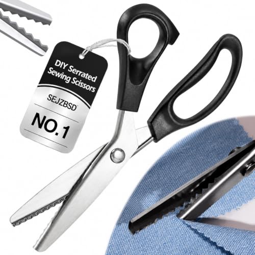 DIY Serrated Sewing Scissors Pinking Shears for Fabric Cutting Craft Decorative Edge Scalloped Zig Zag Wavy Scallop Stainless Steel 5 mm Triangular Teeth Paper Leather Garments with Handles(1pc)
