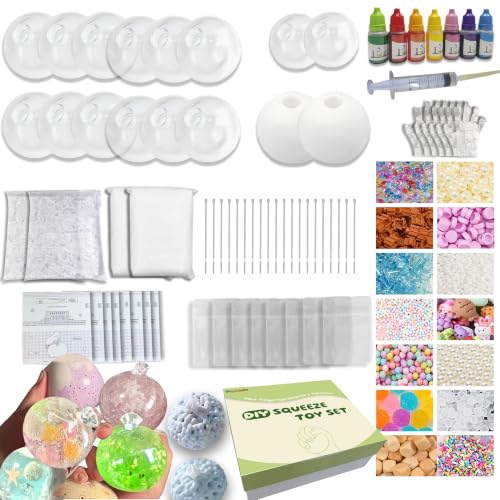 DIY Stress Ball Making Kit-Easy DIY- 16 TPR Skins, 16 Fillers, 28 oz Slime, 7 oz Clay, Create ASMR Anxiety Relief Toys, Handmade Squishy Stress Balls, Self-Care Gifts for Women, Crunchy Relaxing