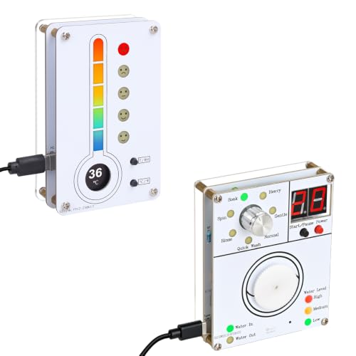 DIY Thermo-Hygrometer Soldering Kit, ICSTATION Washing Machine Simulation Soldering Project, Temperature and Humidity Meter with Expression LED DIY Washing Machine Control System Solder Practice Kit
