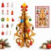 DIY Wooden Christmas Tree Ornament Set, Tabletop Holiday Craft Kit (Gold)