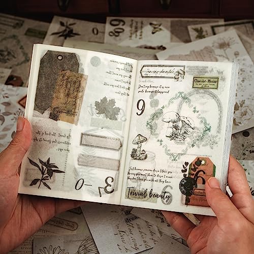 Dizdkizd Botanical Washi Stickers for Journaling, Ephemera Sticker Book for Junk Journal with 180pcs Plant Washi Stickers and 20 Adhesive Scrapbook Sticker Sheets, Vintage Scrapbooking Supplies