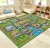 DJNEAR Town Road 2×3 Rugs for Kids Playroom Car Track Map Washable Carpet