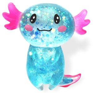 Djyxoglyn 3.54 in Blue Glitter Standing Axolotl Squishy Slow Rising