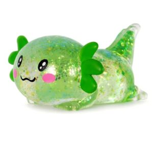 Djyxoglyn 3.94 in Green Glitter Crawling Axolotl Squishy Slow Rising