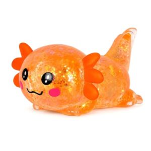 Djyxoglyn 3.94 in Orange Glitter Crawling Axolotl Squishy Slow Rising