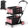 Dkenicor Collapsible Shopping Cart, 8-in-1 200LBS Multi Functional Utility Cart with 2 Storage Crate,Adjustable Handle Grocery Cart on Wheels for Shopping/Warehouse/Office/Supermarket