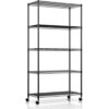 DNMDSXDRG 4-Tier Wire Shelving Unit with Wheels, 77x37x156cm, Black