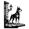 Doberman Pinscher In Old Town Street Metal Wall Art WallArt Decor Metal Outdoor Decor Metal Signs Gothic Rustic Artwork Stunning Exquisite Wall Decoration Living Room Office Bedroom 12in