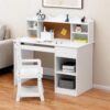DobleePy Kids Study Desk and Chair Set with Hutch, White